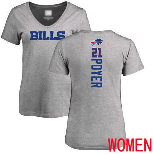 NFL Women Buffalo Bills #21 Jordan Poyer Ash Backer V-Neck T Shirt